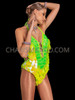 Neon Green Glow-in-the-Dark Oval Sequin Rave Leotard