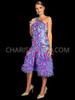 Blue Pink One-Shoulder Sequin Feather Dress