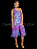 Blue Pink One-Shoulder Sequin Feather Dress