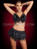 Black Lala La Fleur Burlesque Feather Bra and Skirt Set