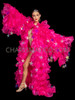 Fuchsia Ruffle Organza Drag Queen Coat with Large Star Sequin