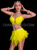 Electric Neon Yellow Glow Samba Feather Bra and Skirt Set 