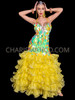  Splendor Yellow Sequin Tiered Ruffled Organza Pageant Gown