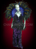 Warm Midnight Blue Feathered Gown And Backpack With Iridescent Sequin Skirt