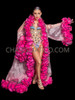 Flamboyant Neon Pink Ruffle Boa Coat with Black Trim