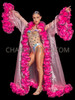 Flamboyant Neon Pink Ruffle Boa Coat with Black Trim