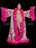 Flamboyant Neon Pink Ruffle Boa Coat with Black Trim