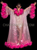 Flamboyant Neon Pink Ruffle Boa Coat with Black Trim