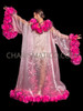 Flamboyant Neon Pink Ruffle Boa Coat with Black Trim