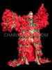 Red Festive Ruffle Christmas Coat with Green Leaf Accents