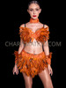 Samba Carnival Orange Feather Bra and Skirt Set
