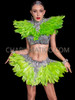 Radiant Neon Green Feather Flare Collar and Skirt Set