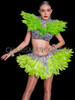 Radiant Neon Green Feather Flare Collar and Skirt Set