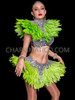 Radiant Neon Green Feather Flare Collar and Skirt Set
