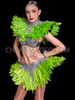 Radiant Neon Green Feather Flare Collar and Skirt Set