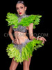 Radiant Neon Green Feather Flare Collar and Skirt Set