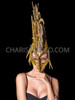 Half Mask Styled Shiny Golden Diva Fancy Spiked Mohawk Headdress