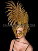 Half Mask Styled Shiny Golden Diva Fancy Spiked Mohawk Headdress