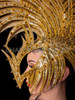 Half Mask Styled Shiny Golden Diva Fancy Spiked Mohawk Headdress