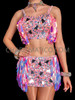 Pink Electro Spark Rave Sequin Top and Skirt