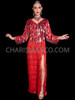  Red Spectacle Rectangle Sequin Drag Queen Long Sleeve Gown
