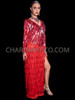 Red Spectacle Rectangle Sequin Drag Queen Long Sleeve Gown