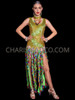 Green Multi-color Long Tassels Fringe Drag Gown
