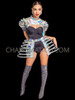  Hologram Silver Futuristic Warrior Vinyl Borolo & Cage Skirt Set