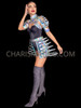  Hologram Silver Futuristic Warrior Vinyl Borolo & Cage Skirt Set
