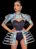  Hologram Silver Futuristic Warrior Vinyl Borolo & Cage Skirt Set