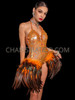 Exotic Orange Exaggerated Feather Hip Leotard