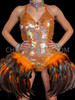 Exotic Orange Exaggerated Feather Hip Leotard