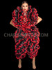 Black Red Lustrous Ruffle Organza Boa with Lace Trim