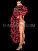 Black Red Lustrous Ruffle Organza Boa with Lace Trim