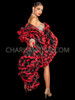 Black Red Lustrous Ruffle Organza Boa with Lace Trim