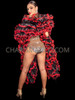 Black Red Lustrous Ruffle Organza Boa with Lace Trim