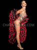 Black Red Lustrous Ruffle Organza Boa with Lace Trim