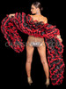 Black Red Lustrous Ruffle Organza Boa with Lace Trim