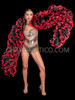 Black Red Lustrous Ruffle Organza Boa with Lace Trim