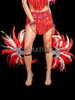 Fiery Red and White Feather Samba Leg Guards