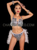 Silver Rhinestone Burlesque top and White Feather G-String