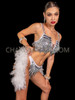 Silver Rhinestone Burlesque top and White Feather G-String
