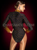 Black Gold V-Neck Crystal Full-Sleeve Lycra Dance Bodysuit