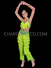 Neon Green Fringe Halter Top & Fringe Dance Pants Set