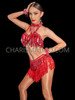 Red Rectangular Sequin Two Piece Jazz Dance Dress