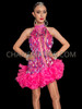 Neon Pink High-Necked Teardrop Sequin Dance Dress