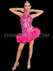 Neon Pink High-Necked Teardrop Sequin Dance Dress