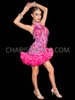 Neon Pink High-Necked Teardrop Sequin Dance Dress