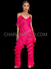  Asymmetric Off Shoulder Latin Fringe Dance Jumpsuit