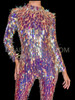 Iridescent Futuristic Disco Rectangular Sequin Catsuit